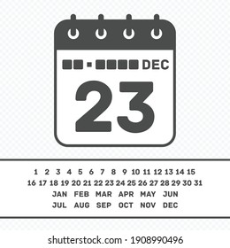 Calendar icon. Set of calendar icons for every day. Vector illustration,flat style. Date, day of month.
