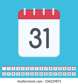 Calendar icon. Set of calendar icons for every day. Vector illustration,flat style. Date, day of month.
