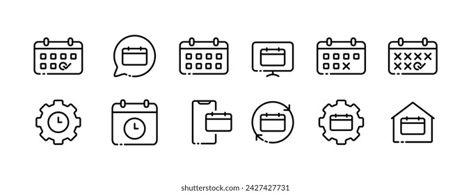 Conjunto de iconos de calendario. Iconos del calendario. Estilo lineal. Iconos vectoriales