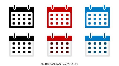 Calendar Icon Set Isolated on White Background. Minimalist Date and Scheduling Symbols. Vector Illustration