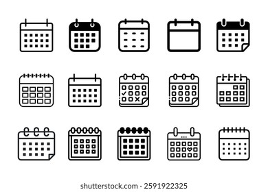 Calendar icon set isolated Vector stock illustration black and white