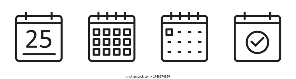 Calendar Icon, Set Of Line Calendars Symbol. Upcoming Event, Celebration. Vector Illustration.