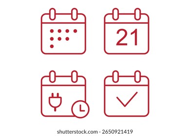 Calendar icon set. Line and glyph calendar set. Month cal