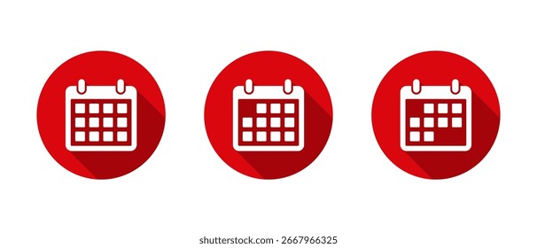 Conjunto de iconos de calendario con sombra larga. Símbolo de programación. Concepto de planificación de eventos