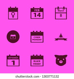 calendar icon set with march calendar, cyber monday calendar and happy new year vector illustration