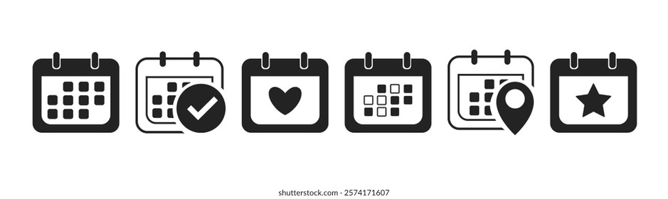 Calendar icon set. Modern minimal graphic elements for business planner, office meeting and agenda, vector illustration