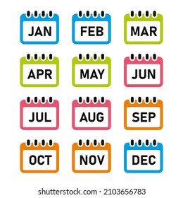 Calendar Icon Set with Month on White Background. Vector