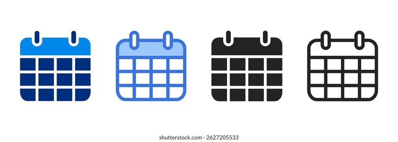 Calendar Icon Set Multiple Style Vector Illustration