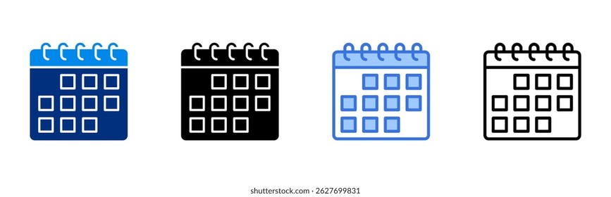 Ícone de calendário define ilustração de vetor de vários estilos

