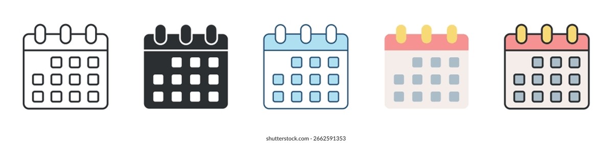 Conjunto de iconos de calendario Colección de estilos múltiples