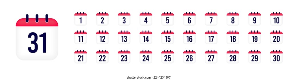 Calendar icon. Set of numbers date simple illustration