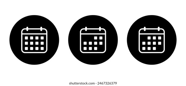 Calendar icon set on black circle. Date, event concept