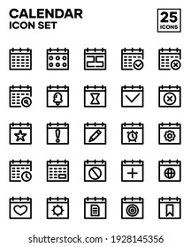 Calendar Icon Set With Outline Style. Including Reminders, Schedules, Alarms, And Events In Calendar Form. Editable Stroke Vector