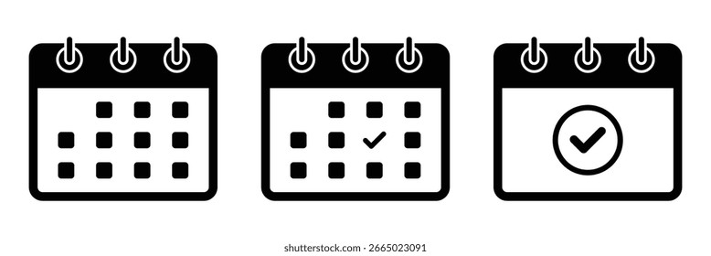 Calendar icon set. Calendar planner icon collection. Reminder organizer event signs. Calendar notification icon. Business plan schedule. Calendar outline icon, vector illustration isolated on white