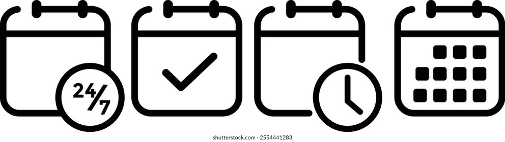 Calendar icon set. calendar planner icons for app, website, reminder organizer event signs. business plan schedule. Calendar vector icons