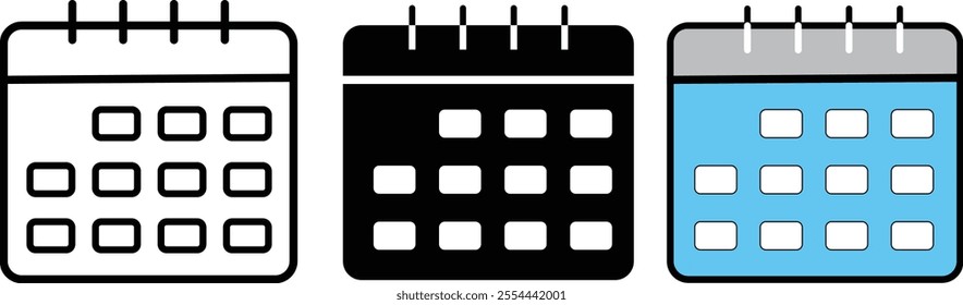Calendar icon set. calendar planner icons for app, website, ui. reminder organizer event signs. business plan schedule. Calendar vector icons
