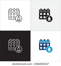 Calendar icon set. Planner icons. Event alert icon. Symbol of organizer, reminder, agenda, schedule. Vector stock illustration thin line design.