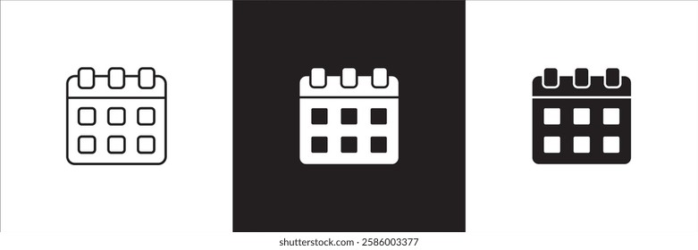 Calendar icon set. Planner icons. Event alert icon. Symbol of organizer, reminder, agenda, schedule. Vector stock illustration thin line design.