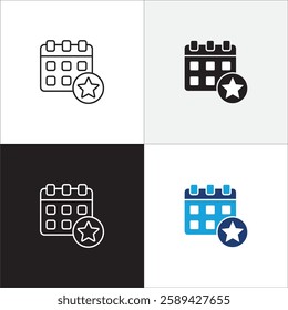 Calendar icon set. Planner icons. Event alert icon. Symbol of organizer, reminder, agenda, schedule. Vector stock illustration thin line design.