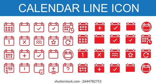 Calendar icon set. calendar planner icons for app, website, ui. reminder organizer event signs. business plan schedule. vector symbol on transparent background. 