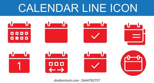 Calendar icon set. calendar planner icons for app, website, ui. reminder organizer event signs. business plan schedule. vector symbol on transparent background. 