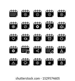 Calendar icon set : calendar, plus, minus, check, close, winter, disable, gear, search, autumn, love, graduation, info, alarm, summer, web, time, share, edit, birthday, warning, rain, earning and more