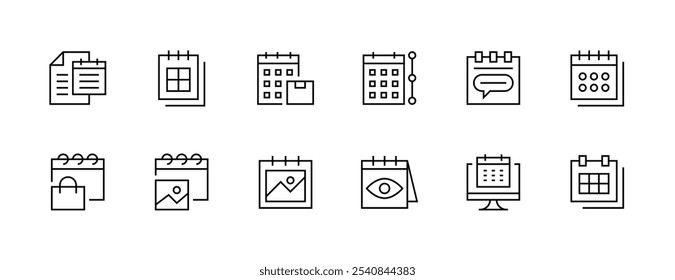 Calendar icon set. Schedule, appointment, time, project plan, date, deadline, time management, reminder and more. Editable stroke. Pixel Perfect. Grid base 32px.