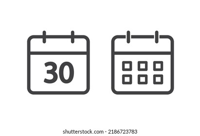 Calendar icon set. Schedule icon isolated on white background. Vector illustration.