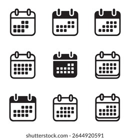 Calendar Icon Set for Schedule. Simple Black and White Calendar Icons Set
