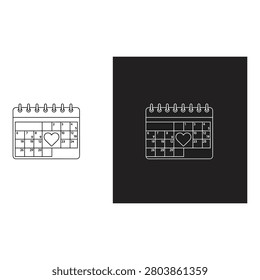 Calendar icon set showing a heart marked date