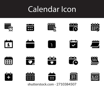 Calendar Icon Set, Simple Date and Schedule Symbols Vector Illustration