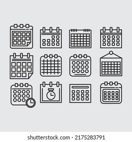 Kalendersymbol-Set, einfache Umrisslinie, Vektorstil