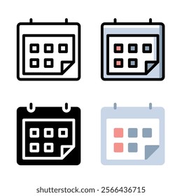 Calendar icon set. Suitable for calendar and scheduling app element. Date organizer icon.