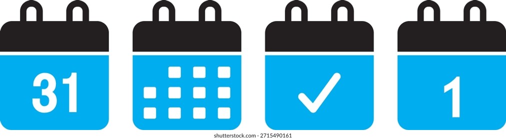 Calendar icon set, Calendar symbol for apps and website, Week calendar schedule icon, transparent background png,
