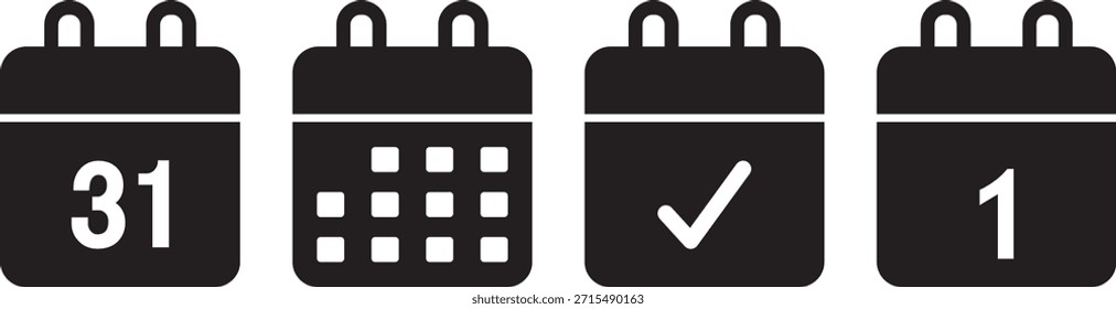 Calendar icon set, Calendar symbol for apps and website, Week calendar schedule icon, transparent background png,
