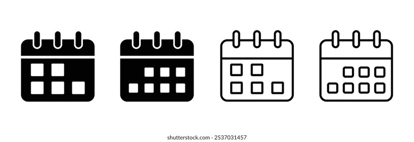 Conjunto de iconos de calendario. Símbolo de calendario. Conjunto de iconos planos de calendario. Fecha límite, notificación de calendario, organizador de recordatorios.