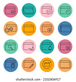 Juego de iconos de calendario . Elementos vectoriales del paquete de símbolos del calendario para la web infográfica. con fondo de color de tendencia