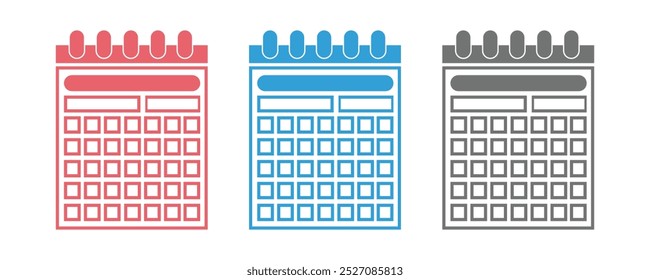 Conjunto de ícones do calendário, vetor do símbolo do calendário, ícone do calendário, cor ou ilustração do logotipo 
