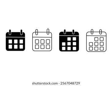 Calendar icon set. calendar symbol. calendar vector icon , schedule concept outline symbol design.