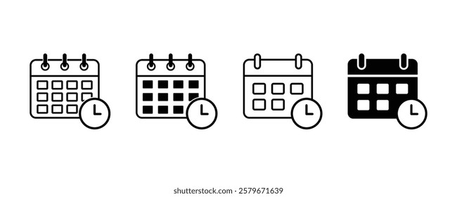 Calendar icon set. Calendar symbol. calendar vector icon. Date and schedule symbols. Calendar silhouette set.