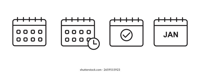 Calendar icon set. Calendar symbol vector icons collection  . Black calendar icons . eps 10