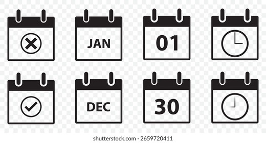 Ícone de calendário definido. Símbolo do calendário. ícone do vetor de calendário em Fundo transparente. EPS 10.