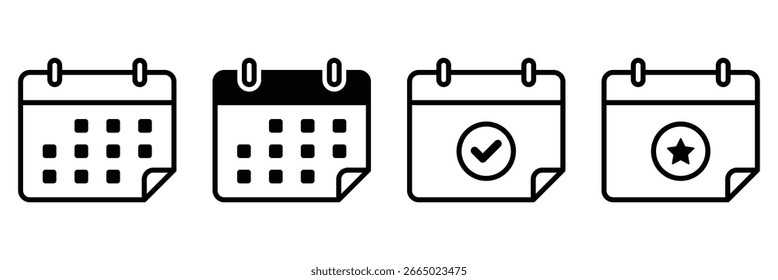 Conjunto de iconos de calendario. Colección de iconos vectoriales de símbolos de calendario. Icono del calendario, diseño simple del arte de la línea del calendario, perfecto para los logotipos y los iconos