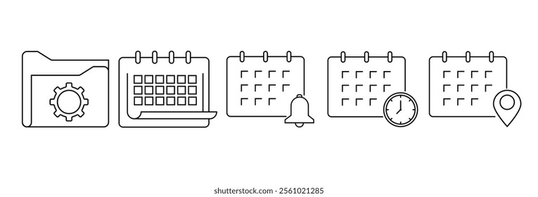 Calendar icon set. Calendar symbols isolated on white background. Calender vector icon set