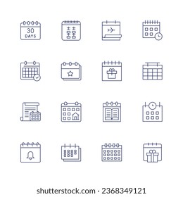 Calendar icon set. Thin line icon. Editable stroke. Containing days, calendar, gift, schedule.