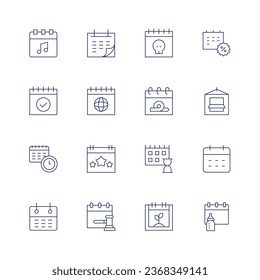 Conjunto de iconos de calendario. Icono de línea delgada. Trazo editable. Con calendario, maternidad, horario.
