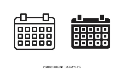Calendar icon set in Thin line black color.