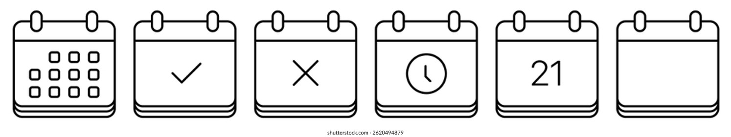 Calendar Icon set. Time management. calendar symbols. Reminder organizer event signs. Appointment schedule flat icon icon. Calendar vector icons. Set of calendar symbols