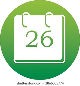 Icono de calendario de un conjunto de estilo plano moderno aislado en fondo blanco. Símbolo retro móvil en botón de degradado verde para tu diseño de sitio web, logotipo, aplicación, interfaz de usuario. Ilustración del vector, EPS10.