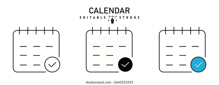 Calendar Icon Set in Various Styles vector illustration. two colored and black Calendar vector icons designed in filled, outline, line and stroke style used for web,
